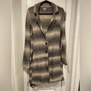 Lucky Brand Size S Cream Gray Woven Knit Button Front Long Blazer Cardigan